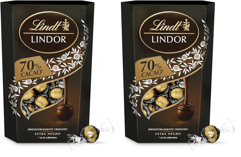 Lindt bombones LINDOR CORNET chocolate negro al 70% de cacao, delicioso bombón con interior de chocolate cremoso, chocolate Lindt, 337 g, aprox 26 bombones (Paquete de 2)