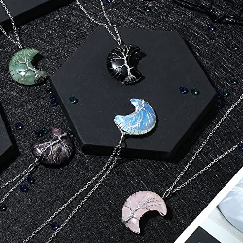 10 Pieces Crystal Necklaces Life Tree Moon Necklace Healing Crystal Stones Necklaces Spiritual Pendants Natural Quartz Jewelry With Exquisite Velvet Bag For Women Girls (Stylish Style) #TOP2
