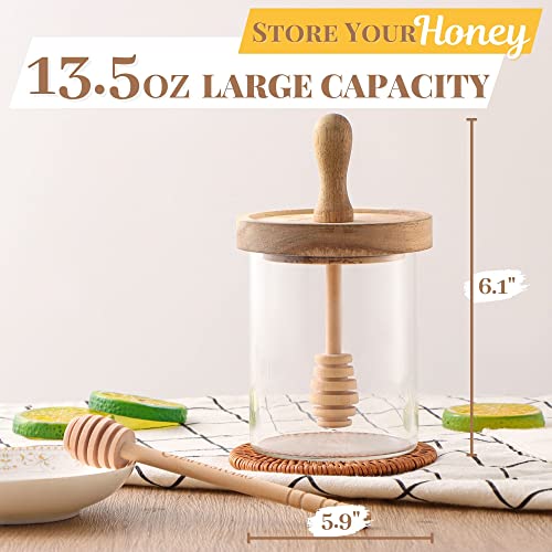 HAPPI STUDIO Honey Pot Airtight 13 Oz Honey Jar and Dipper Set Honey Dipper Stick and Jar