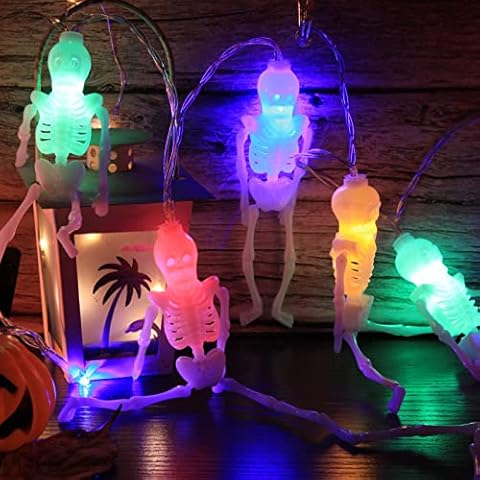 Rosnek Halloween Fairy Lights, 2 Pieces Skeleton Skull Halloween Lights Multicoloured with Remote Control,8.2 ft 40 LEDs Halloween LED Decoration for Window Decoration, Indoor Halloween Decoration Cover
