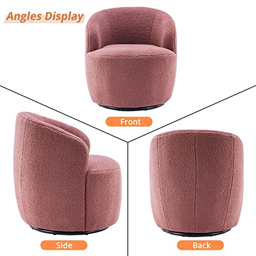 KIVENJAJA Swivel Barrel Chair, Teddy Sherpa Fabric Upholstered Modern Round Accent Arm Chairs, 360 Degree Swivel Small Single Sofa Armchair for Nursery Living Room Bedroom (Teddy, Dark Red) - Thumbnail 7