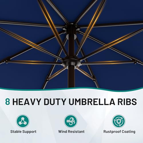 Image of AreShark 9 FT Patio Umbrella for Outdoor, Outdoor Umbrella with Push Button Tilt and Crank, Outdoor Patio Umbrellas with 8 Sturdy Ribs for Market, Garden, Deck, Backyard, Pool (Navy)