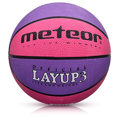 meteor Balón Baloncesto Talla 3 Pelota Basketball Bebe Ball Infantil Niño Balon Basquet - Baloncesto Ideal para los niños y jouvenes para Entrenar y Jugar - Tamaño 3 Layup (#3, Rosa/púrpura)