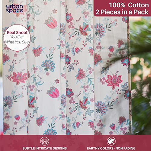 Image of Urban Space 100% Cotton Curtains for Window, 60-65% Room Darkening Decorative Curtains 5 feet Long with Eyelets, Set of 2 Curtains with Tieback (Passion Flower Pink, Window -5 Feet)