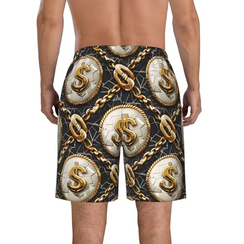 Men's Quick Dry Swim Shorts Dollar Signs Luxury Gold Beach Trunks with Pockets2