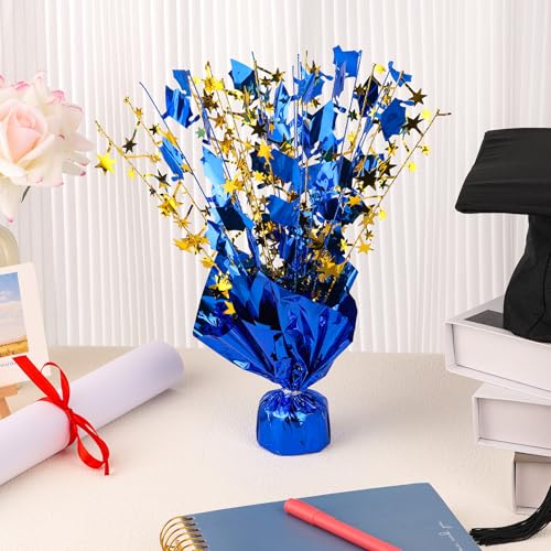 Image of 6 Packs Graduation Decorations Centerpieces for Tables Metallic Foil Star Graduate Cap Burst Tabletop Display in Blue and Gold for 2026 Grad Ceremonies Celebrations Party Decor Supplies 12 inch
