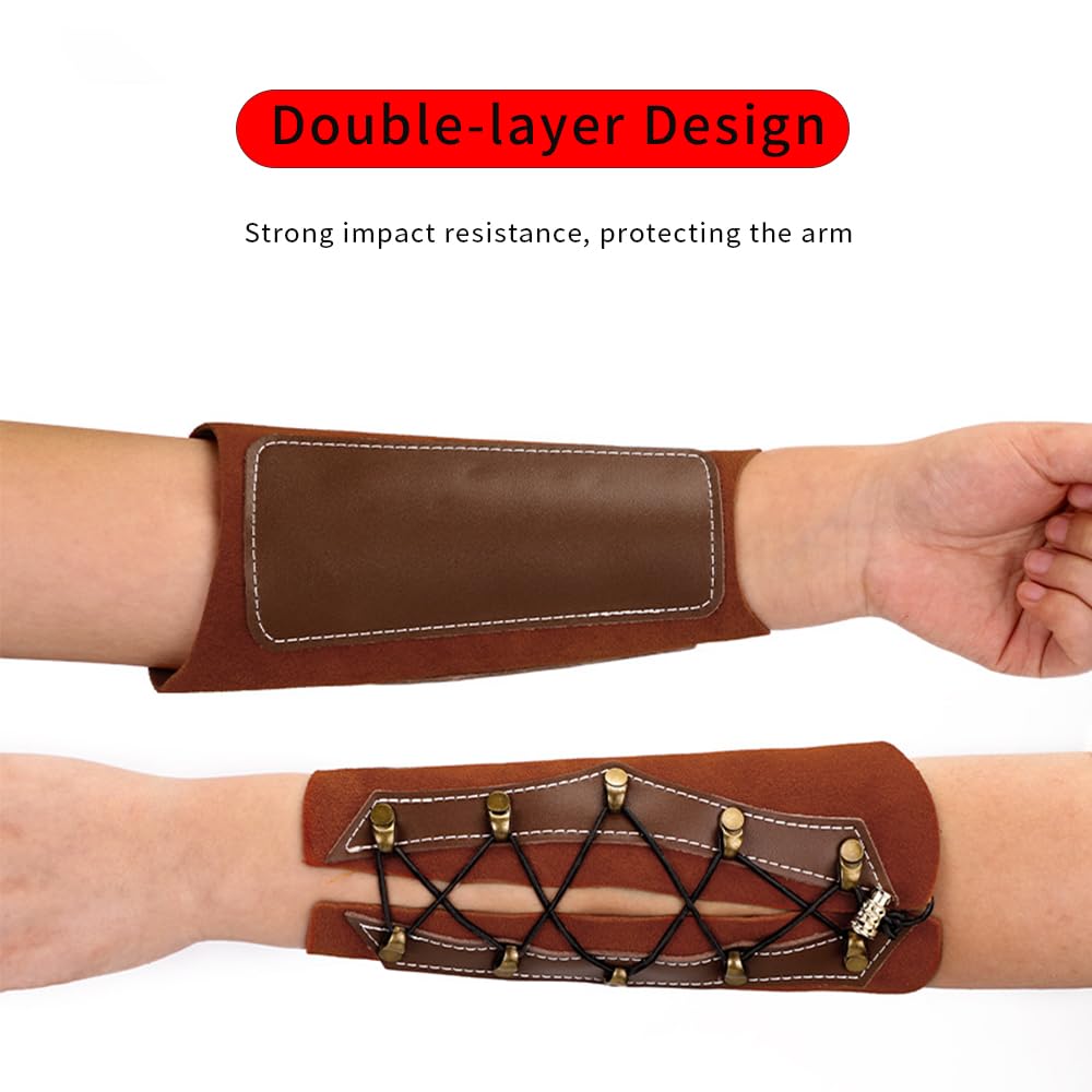Handmade Leather Archery Arm Guard, Retro Adjustable Bow Hand Shooting Glove Arm Protector Medieval Bracer for Hunting
