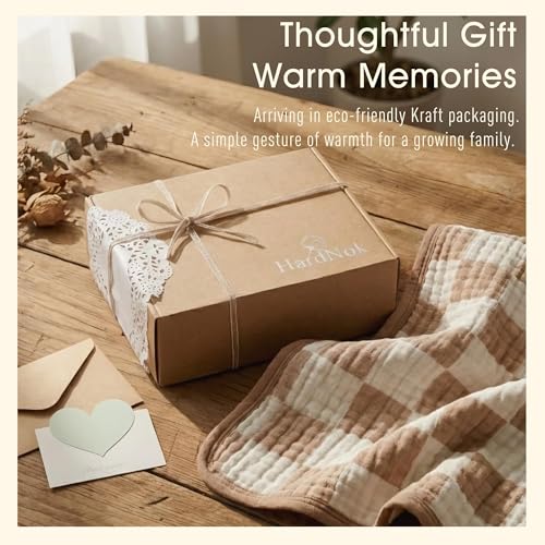 Image of 6-Layer Muslin Toddler Blanket - Made with Organic Cotton, Large 50x60 Crib Quilt & Bedding for Kids & Moms (Coffee Checkered)