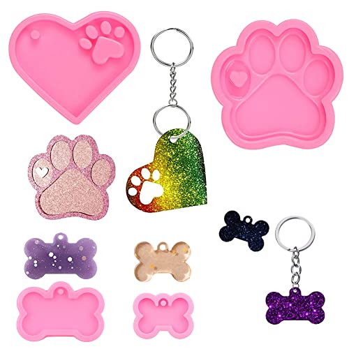 Hundemarke Silikonform,Handgefertigte Schlüsselbund Silikonform,Harz Form,4 Stück Hundemarke Schlüsselbund Silikonform,Hundeknochen Förmige Silikon Form,Resin Schlüsselanhänger,Harz Silikonformen