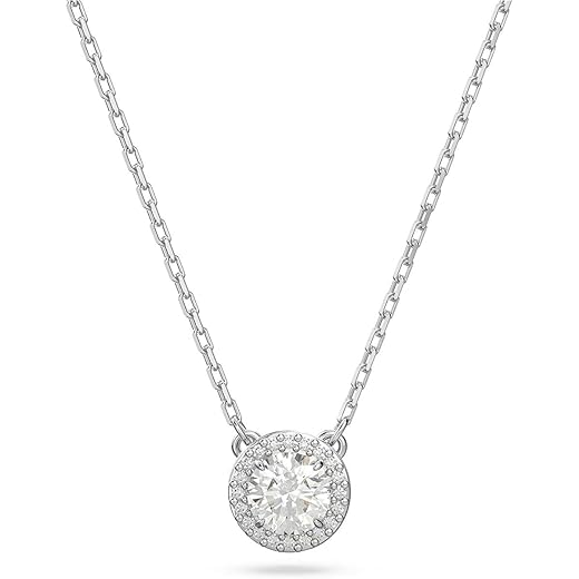 Swarovski Angelic Pendant with Circular Clear Crystal and Clear Crystal Pavé on a Rhodium Plated Chain