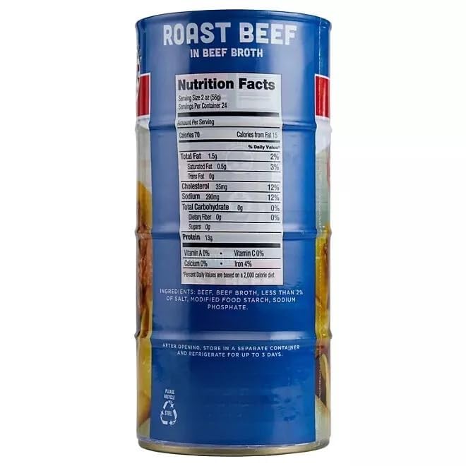 Roast Beef in Beef Broth in a Can, 12 oz., 4 Pack, 3lbs Total, 97% Fat Free