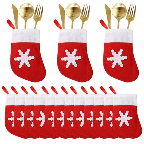 MLPKOI 12 pezzi Portaposate Natalizio, Forchetta Cucchiaio Borsa Calza di Natale da Appendere Mini Natale Calze Regalo per Natale Albero, Casa, Giardino Decorazione