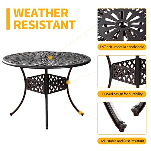 Withniture Outdoor Round Cast Aluminum Patio Dining Table with Umbrella Hole, 42\" Outdoor Table Metal Frame for Backyard Lawn Balcony Deck, Bronze (42\" Round Table) - Thumbnail 4