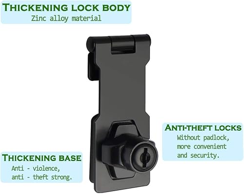 Miniatura 7 de Alise Cerradura de cerrojo, cerradura de bisagra de puerta con llaves, cierre de cierre negro, cerraduras para puertas, pestillos de pecho de 3