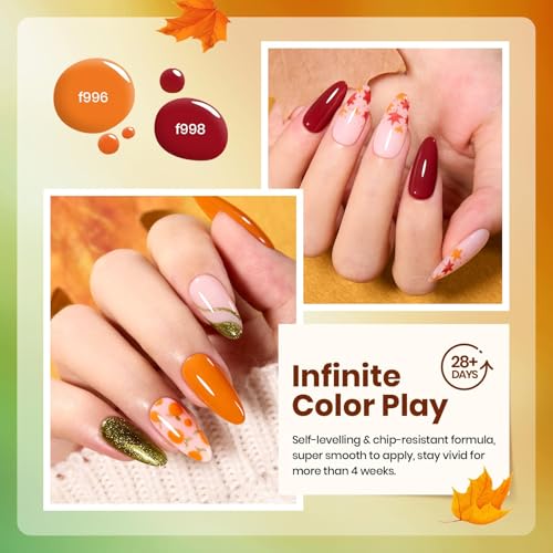 Image of Beetles Fall Gel Polish Set, Green Glitter Burgundy Gel Polish | Realm Collection Golden Shimmer Nails Kit DIY Nail Art Soak Off UV Led Gifts for Women