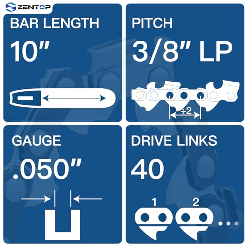 Image of 10 Inch Chainsaw Chain, 3 /8 inch LP Pitch .050 inch Gauge 40 Drive Links, Germany Steel Replacement for Sun Joe SWJ803E, SWJ807E, Worx WG309, Echo CS-271T, 3-Pack