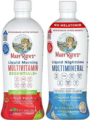 Morning Liquid Multivitamin & Liquid Sleep Multimineral Bundle by MaryRuth's | Morning Liquid Multivitamin (Fruit Punch), 32oz | Liquid Sleep Multimineral (Coconut), 32oz | Vegan, Non-GMO, Gluten Free