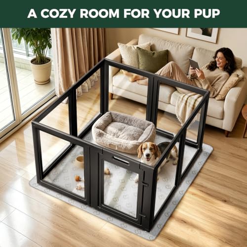 Image of FXW AuraSpace Acrylic Dog Playpen with Washable Pee Pad, 35 inch H, 8 Panels
