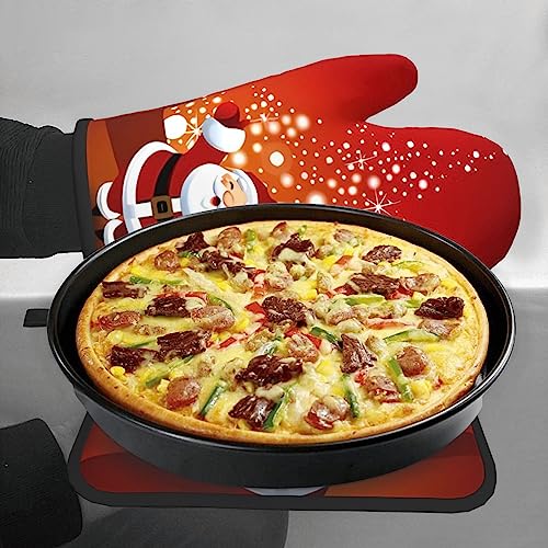 Christmas Santa Claus Oven Mitts And Pot Holders Set Heat Resistant Oven Glove And Potholder Kitchen Microwave Gloves For Baking Bbq Grilling Cooking Oven Mitts #TOP5
