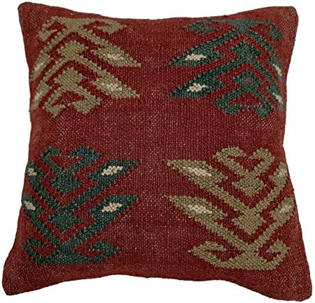 Trade Star Kilim Pillow Cover 18x18 Square Handmade Pillow Cover Kilim Rug Indian Jute Highly Durable Cushion Cases Vintage Pillow Case Ethnic Cushion Boho Pillow Shams for Home Decor (Pattern 10)
