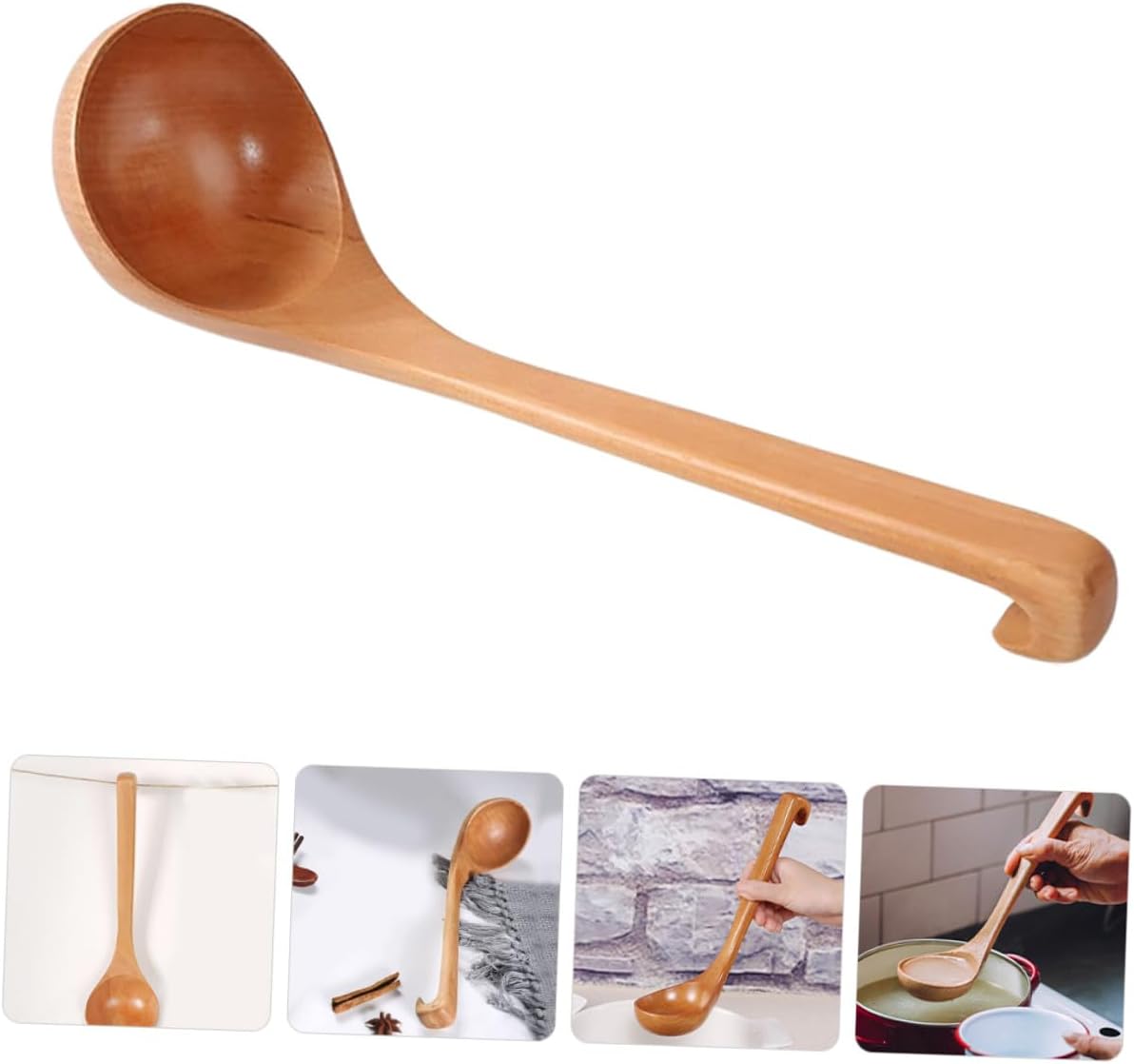 Japanese Wooden Soup Ladle, Serving Spoon Large Bowl Long Handle