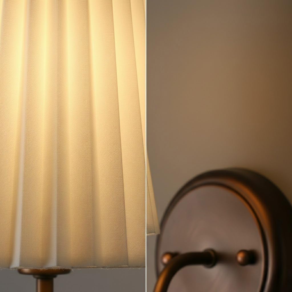 Vanity Wall Sconce, Pleated Fabric Gooseneck Wall Light Set of 2, Bronze Hardwired Wall Lamp for Bedroom, Bedside, Bathroom, Entryway, Corridor, Farmhouse Fixture, Loft Parlor