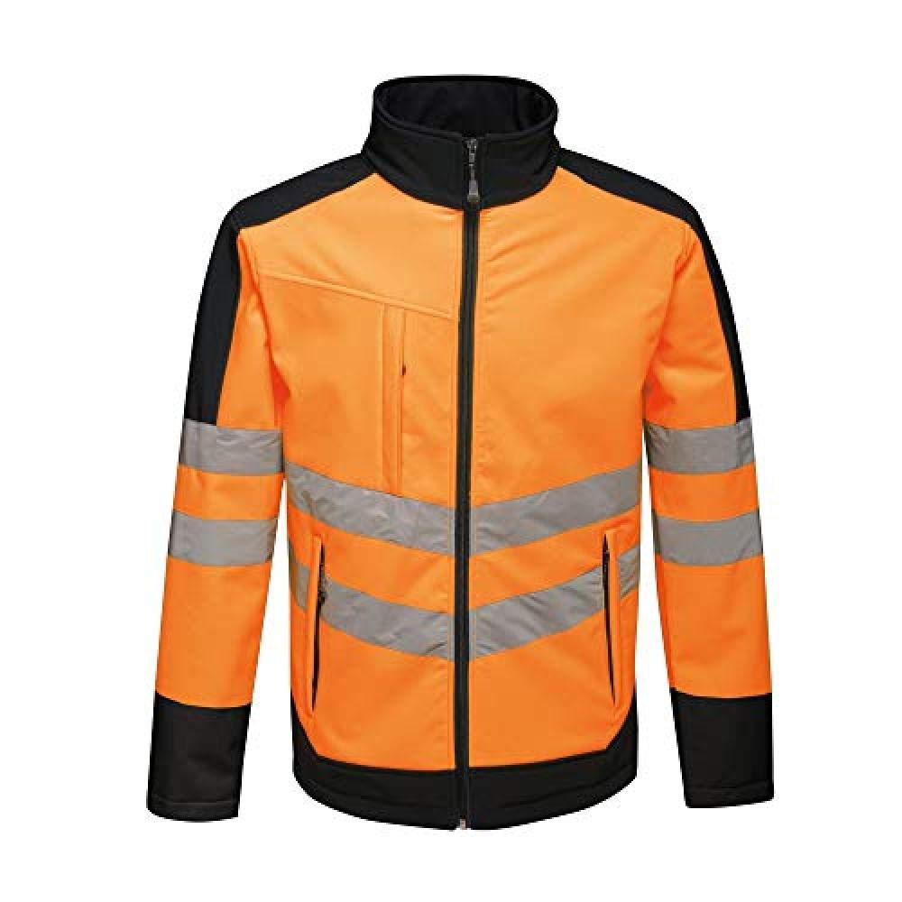 Regatta TRA625 5LV70 Professional Hi-Vis Waterproof and Breathable Softshell Jacket, Orange/Navy, L