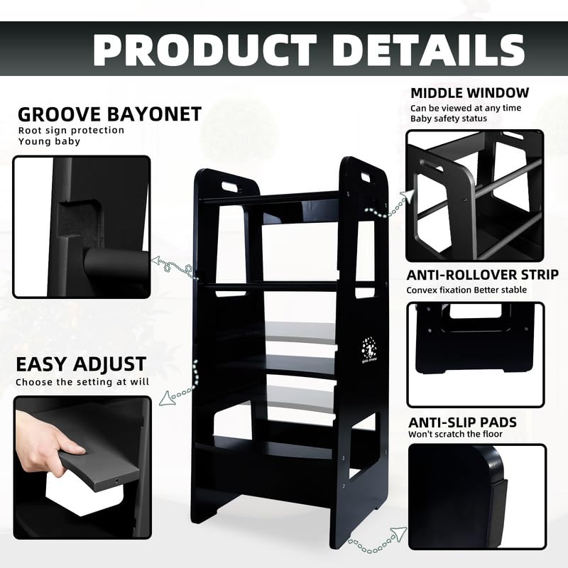 Kiddy dreams Torre di Apprendimento per Bambini Sgabello da cucina per bambini learning tower montessori con ripiani regolabili