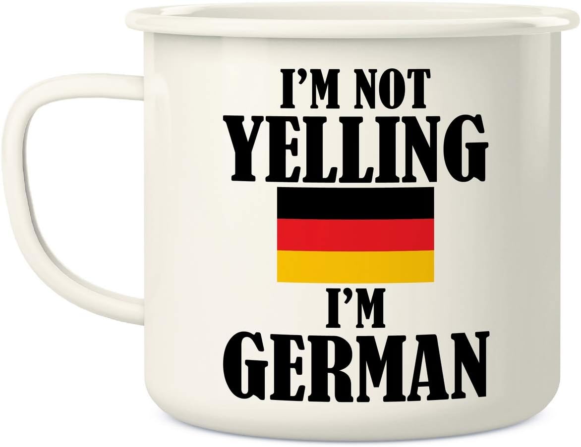 Retreez I'm Not Yelling I'm German 16 Oz Enamel Stainless Steel Metal Camping Campfire Coffee Mug Cup - Funny Sarcasm Sarcastic Inspirational birthday gift for friend coworker sister brother dad mom image 2