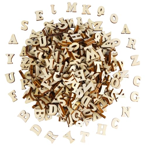 Lot de 400 Petites Lettres en Bois, 15mm, Lettres de Alphabet en Bois pour Bricolage, DIY Décoration Mariage Noël, Lettres Bois Mini pour Scrapbooking et Apprentissage