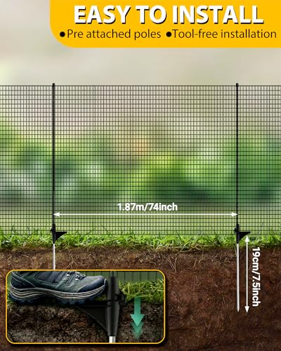 Image of Temporary Fence with Posts, 3'x50' Plastic Fencing Garden Fence Animals Barrier with Fiberglass Stake Windbreak Rope, Portable Snow Fences, Fencing for Dogs Outdoors Backyard (Black)