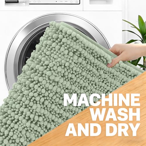 Image of OLANLY Bathroom Rug Mat 44x24, Thick Soft and Absorbent Chenille Bath Mat, Non-Slip Rubber Backing, Machine Washable Quick Dry Bath Rugs for Tub Shower Floor, Home Decor Accessories, Sage Green