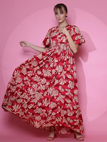 Image of Sheetal Associates Women's Casual Flared Sleeve Crepe Floral Print Fit and Flare Dress