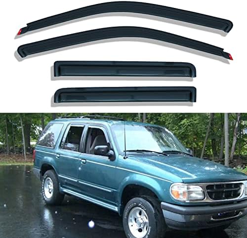 LQQDP Pack of 4 Front+Rear Smoke Sun/Rain Guard in-Channel Mount Tape-On Acrylic Window Visors Compatible with 91-01 Explorer 4-Door 01-05 Sport Trac 97-01 Mercury Mountaineer