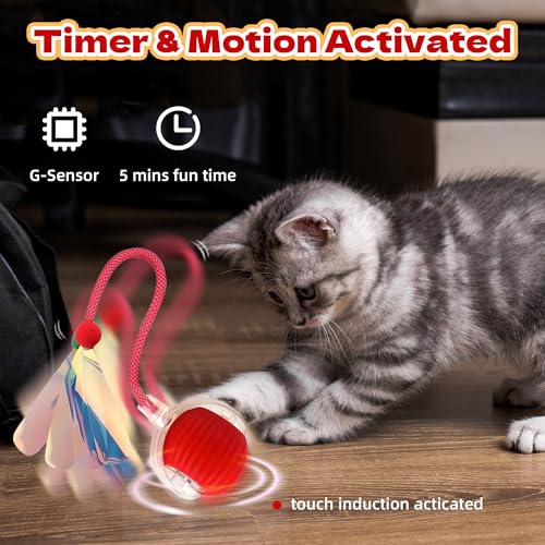 Interactive Cat Toys Ball - 2025 New Gen with Smart Obstacle Avoidance,Auto Wake-Up & 3-Speed Adjustable,Includes 2 Speedy Tail 2.0 Ropes, Ideal Kitten Toys for Bored Indoor Cats (Green)