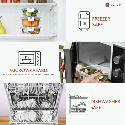 Image of Razab 30 PC Glass Food Storage Containers with Lids - Reusable Glass Meal Prep Containers for Lunch and Leftovers - Airtight & Leakproof Snap Locking Lids - Oven, Freezer, Microwave, Dishwasher Safe