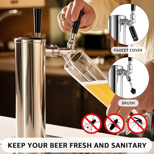 Dual Tap Kegerator Tower Dispenser Beer Tower Keg Tap Dispenser 3" Draft Pour Beer Dispenser Beer Faucet Self-Closing Beer Tap Stainless Steel Kegerator Tap Tower Kit with Pre-Assembled Kegerator Line