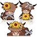GlikCeil 3 Pcs Sunflower Highland Cow Wooden Table Decorations Centerpiece Block Fall Highland Cow Tiered Tray Tabletop Sign for Office Dining Room Mantle Party Supplies Home