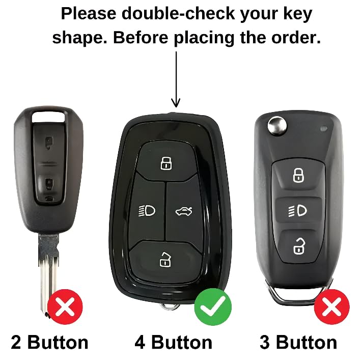 Image of Car Key Cover Compatible with Tata Nexon | Harrier | Safari | Altroz | Tigor | EV | Punch | Tiago EV Electric 4 Button Smart Key Only