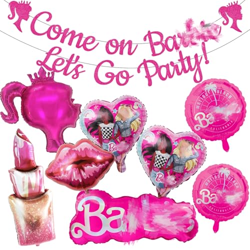 Pink Girl Party Decorations Foil Balloons Set Pink Princess Birthday Party Decorations Princess Foil Balloon Set Princess Balloons for Girls Party Supplies