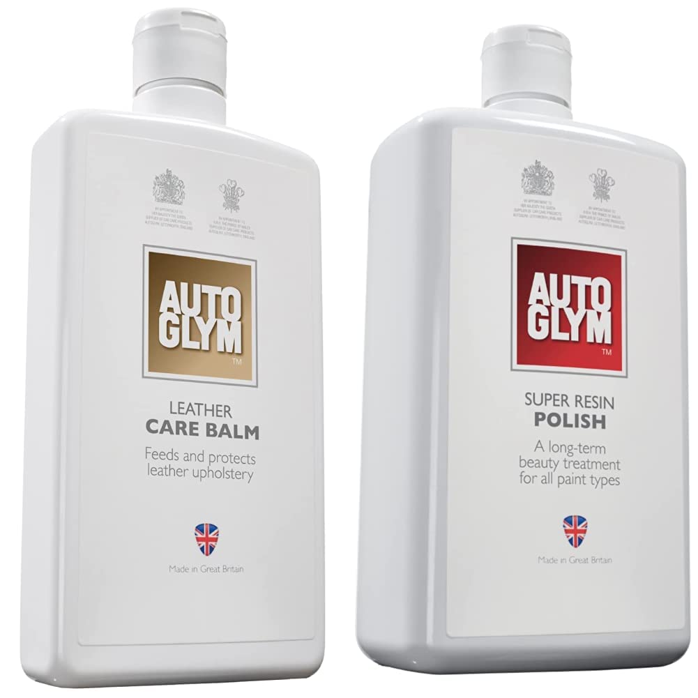 Autoglym Bálsamo para el Cuidado del Cuero - Protege y Preserva el Cuero del Automóvil de la Sequedad y el Agrietamiento -500 ml & Super Resin Polish - Quita los Rasguños y Arañazos