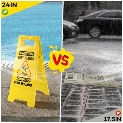 image for XPCARE 24 Inches Caution Wet Floor Sign, 5PACK Yellow Bilingual Double