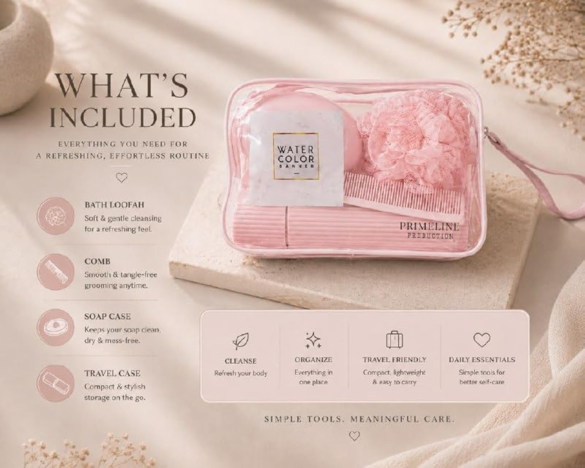 Daily Self-Care Travel Kit with Clear Bag