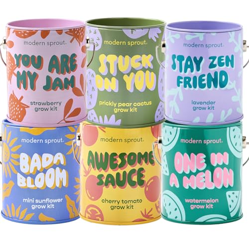 Modern Sprout Complimentary Color Grow Kits (Pack of 6) - Seed Starter Kit - Includes Strawberry Sunflower Cactus Tomato Melon & Lavender Seeds - Gardening Gifts that Grows with Love