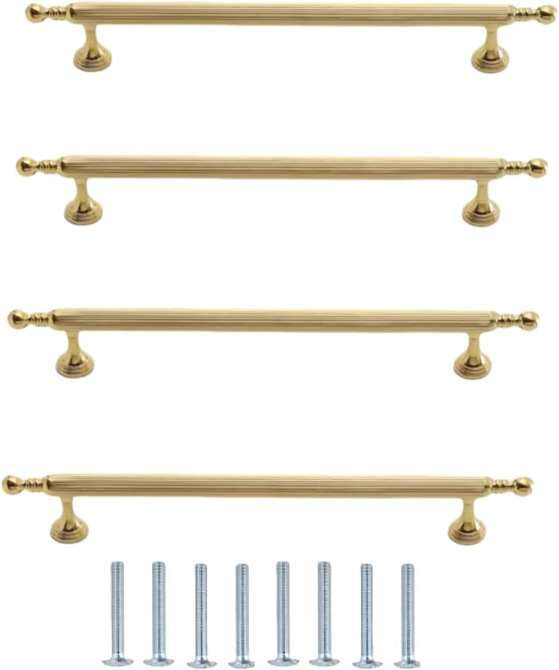 Zinc Alloy Cabinet Pulls 4-Pack Brass Handles Cabinet Door Handles Wardrobe Handles Drawer Cabinet Small Handles 128Mm Pvd