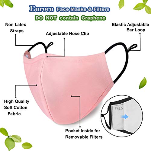 Euroca Face Masks Reusable with Filters Made from Cotton Fabric Washable with Nose Clips Adjustable Ear Loop for Men Women Teens -2 Filters Included (Baby Pink) - Image 3