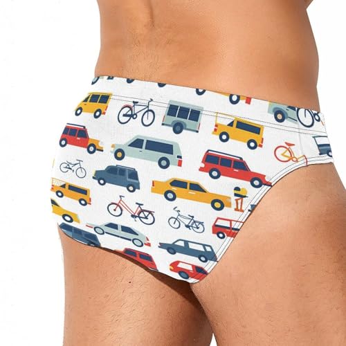 Cartoon Trucks Bike Mens Swim Briefs Quick Dry Swimming Trunks Training Swimsuit Low Rise Swimwear3