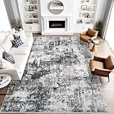 8x10 Area Rug for Living Room: Washable Abstract Soft Rugs Non Slip Modern Stain Resistant Low Pile Carpet for Dining Room Bedroom Nursery Office (Black Grey, 8'x10')