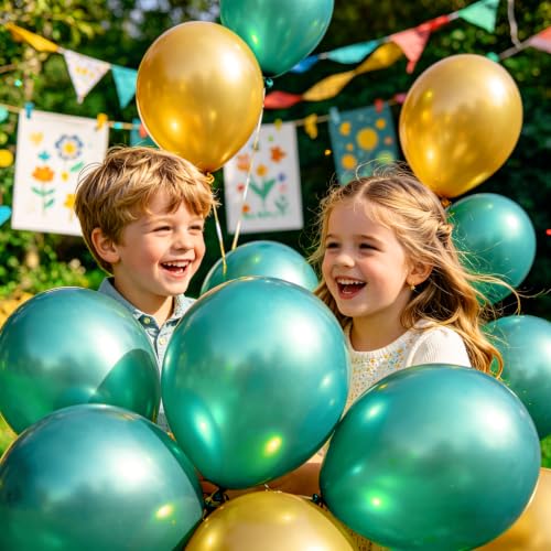 Image of 100pcs Metallic Green Balloons 12 inch Apple Lime Green Round Latex balloon | Helium Compatible, For Balloon Garland or Arch, Birthday Safari Jungle Dinosaur Summer Weddings, Party Decorations