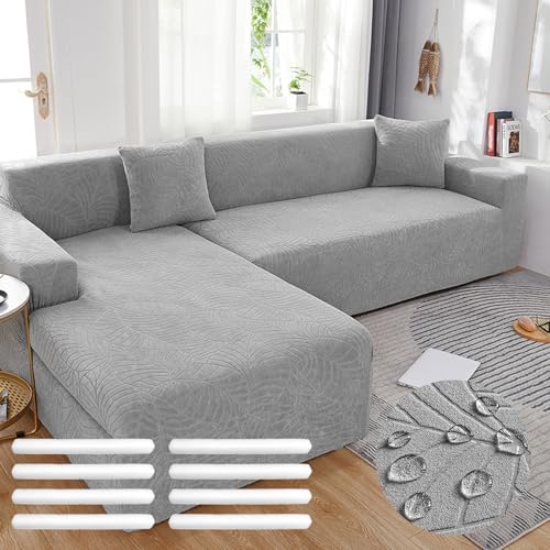 Bocguy Sofa Überzug, Couchbezug L/U Form, Sofaüberzug Ecksofa, Universal Sofa Überwürfe, Stretch Couch Cover mit Schaumstoffstab und 1 Kissenbezug für 1/2/3/4 Sitzer(L-förmiges Ecksofa Erfordert Zwei)